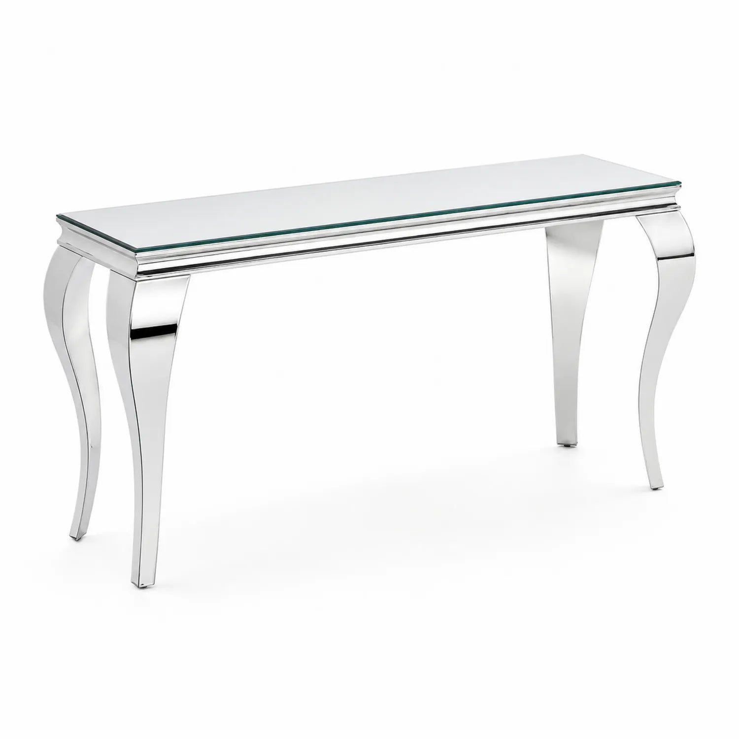 Konsolentisch aus gehärtetem Glas und Edelstahl in Silber, 120x40x75 cm