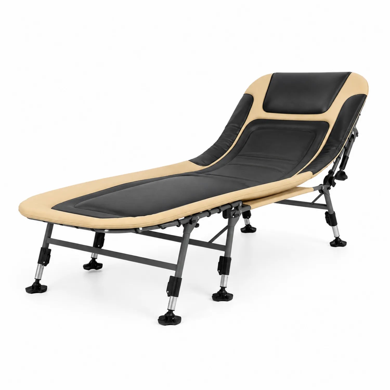 Klappbarer Outdoor-Liegestuhl aus Stahl mit Kunstleder Beige Schwarz 200x70cm