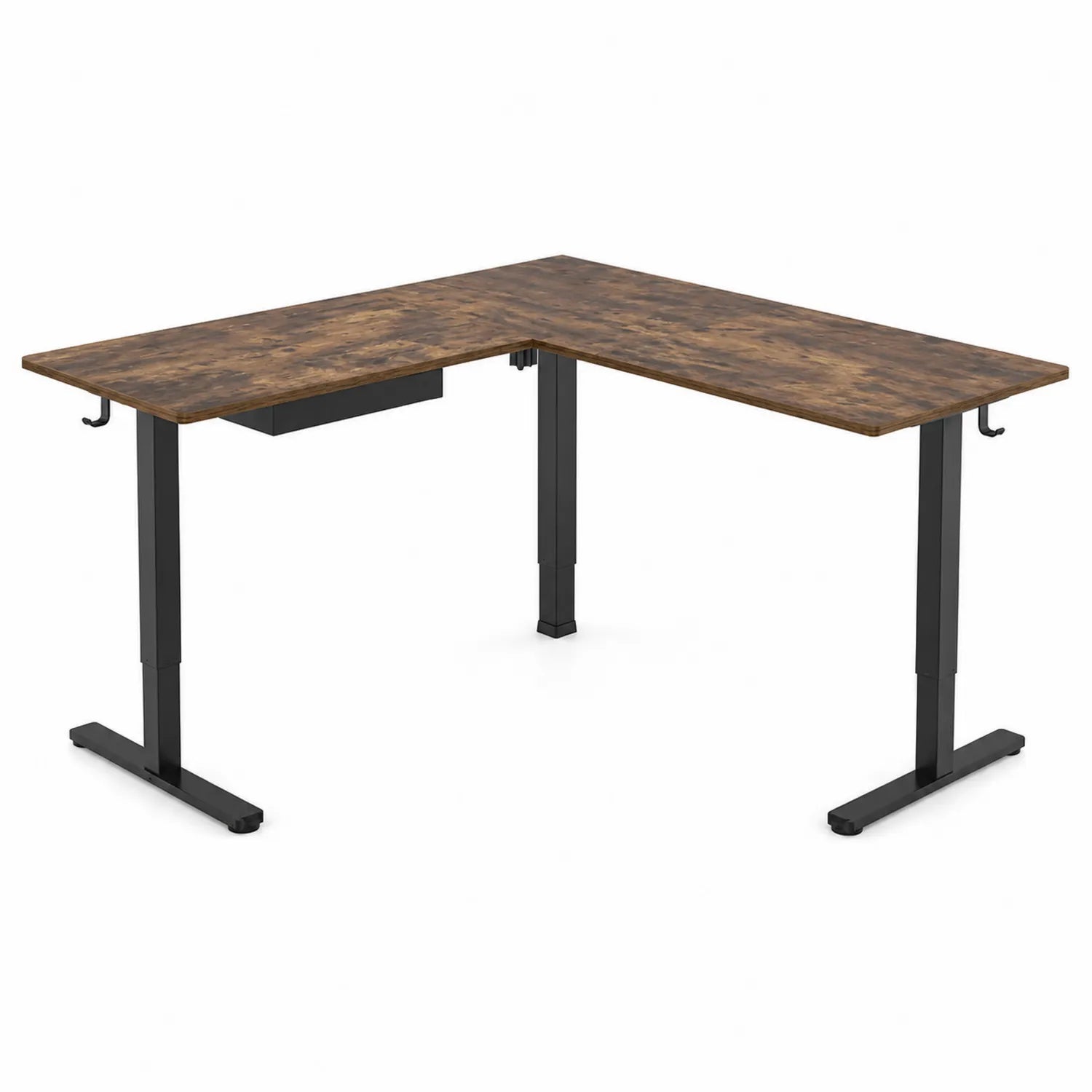 Eckschreibtisch höhenverstellbar Holzwerkstoff Stahl Braun Schwarz