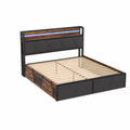Holz-Metall-Bett mit Stauraum und LED-Beleuchtung Schwarz 200x180 cm