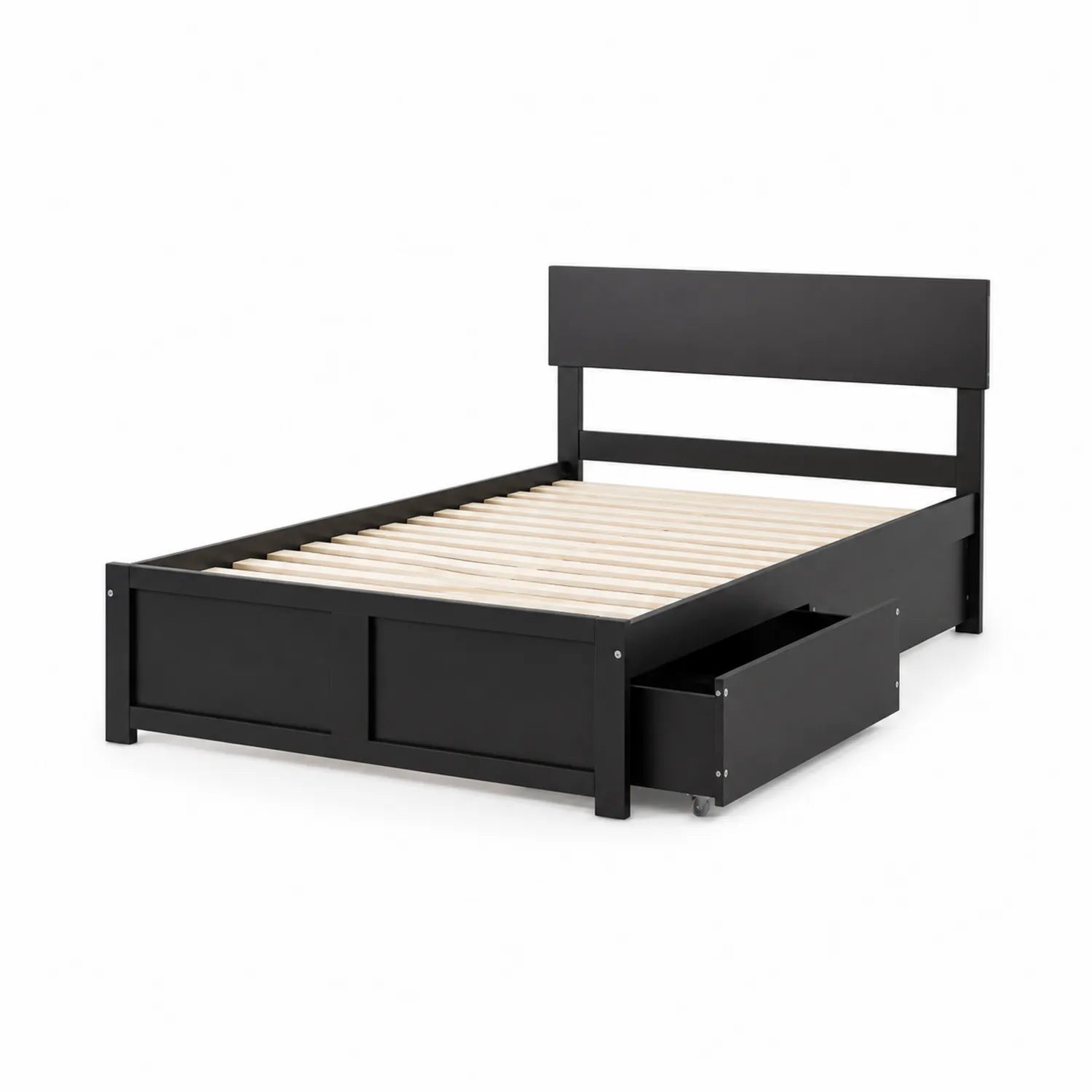 Bett aus Holz mit Kopfteil und Schublade Schwarz 200x160 cm