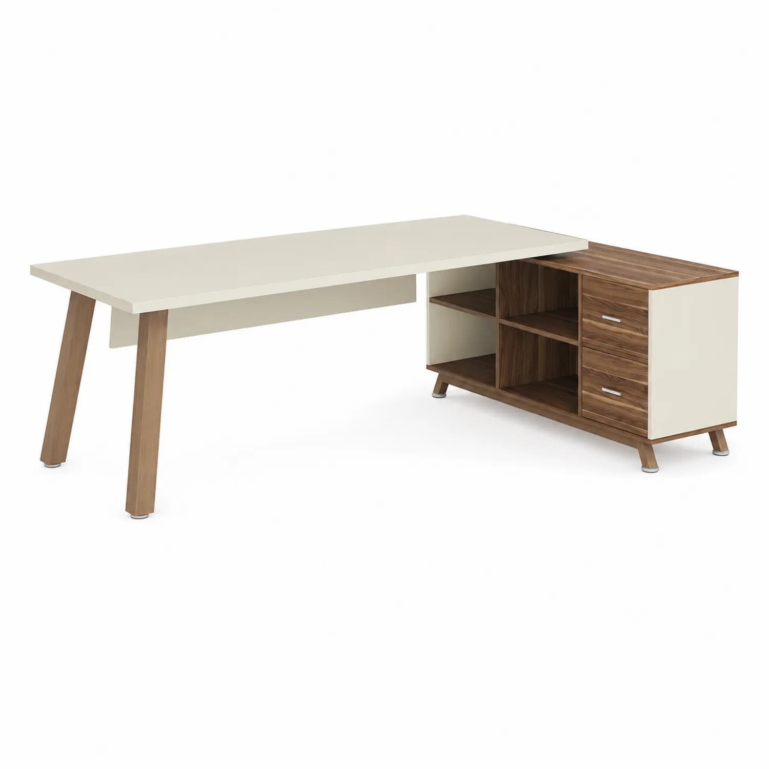 L-förmiger Schreibtisch Holz Weiß und Walnuss 150x120x75cm