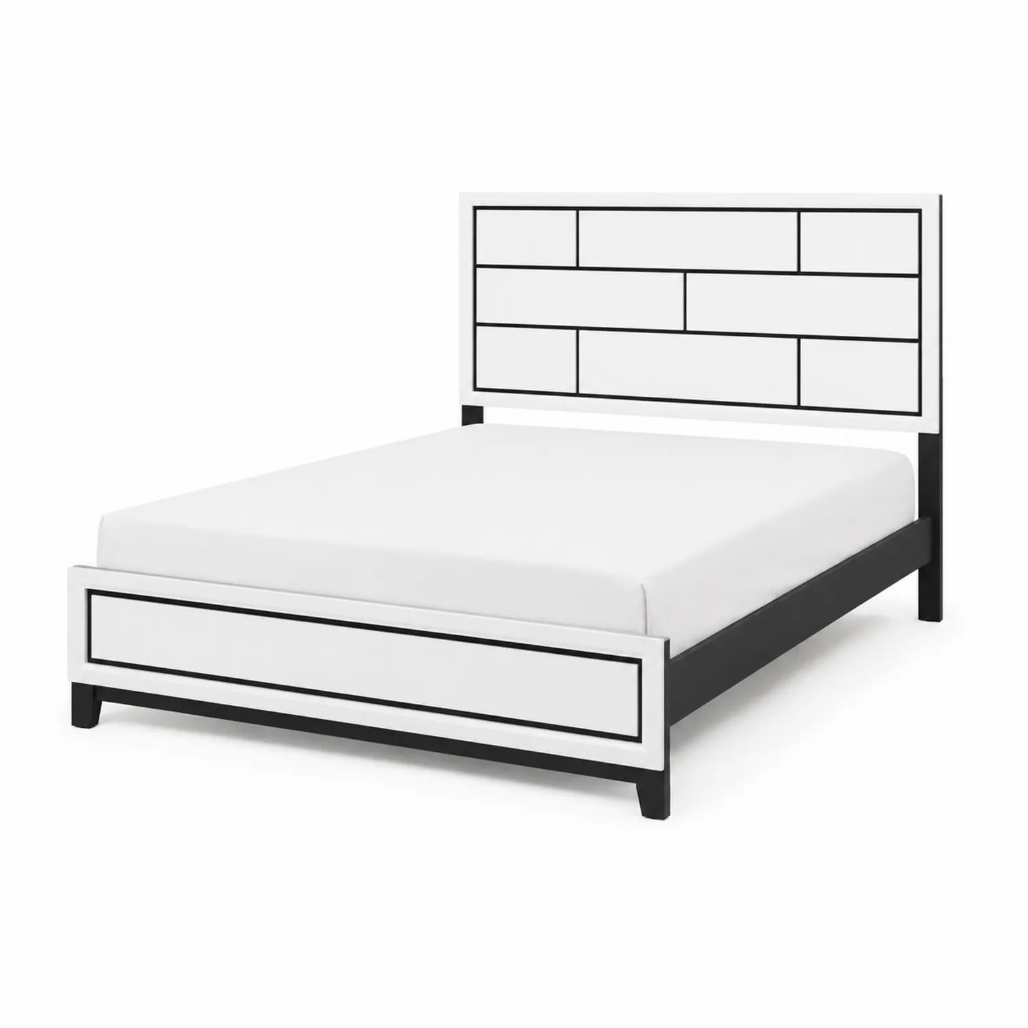Doppelbett Holz mit geometrischem Kopfteil 140x200 cm Weiß/Schwarz