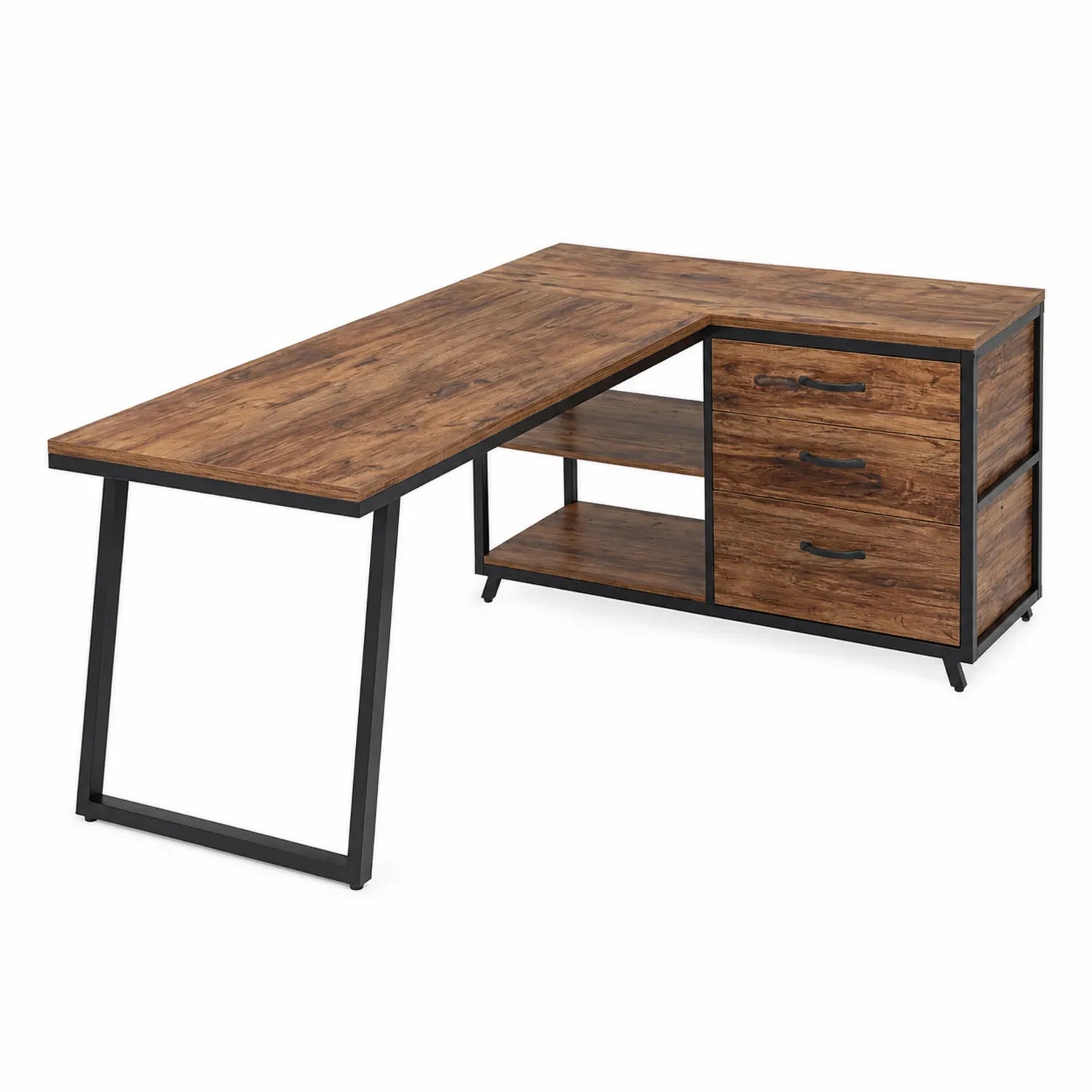 Eckschreibtisch aus Holzspanplatte mit Metallrahmen 150cm x 120cm x 75cm Braun
