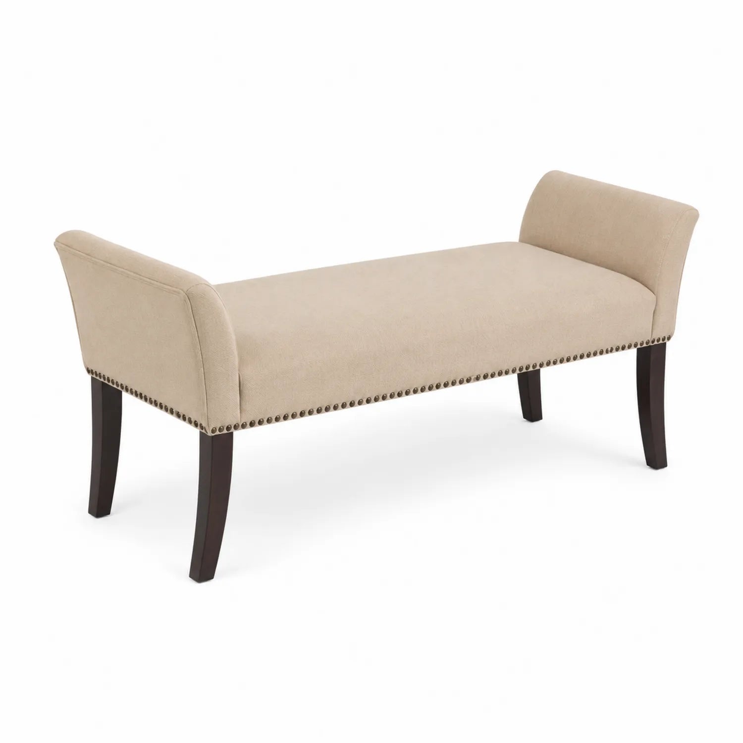 Bank mit Textilgewebe Beige und Holzbeinen