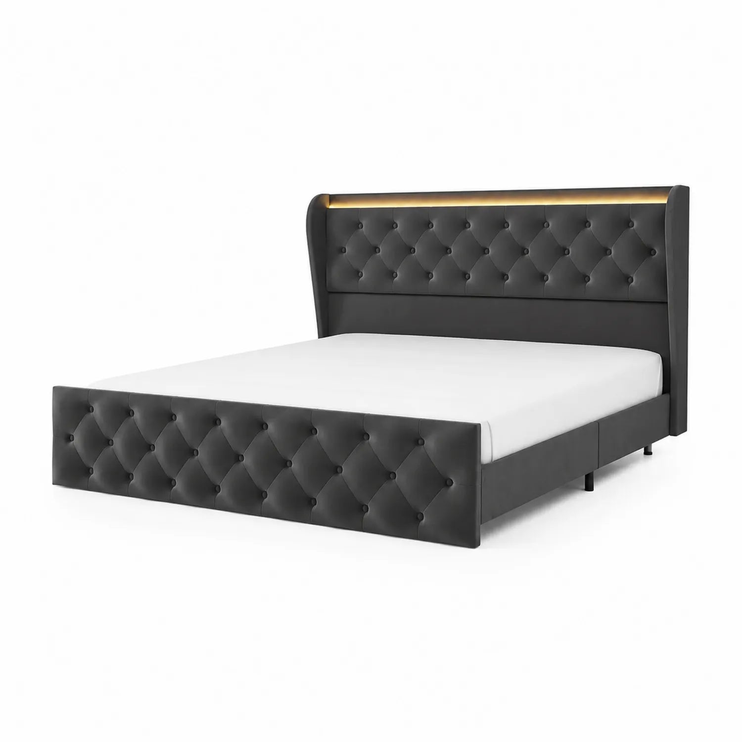 Doppelbett 180x200 cm Grau Kunstleder mit LED-Beleuchtung