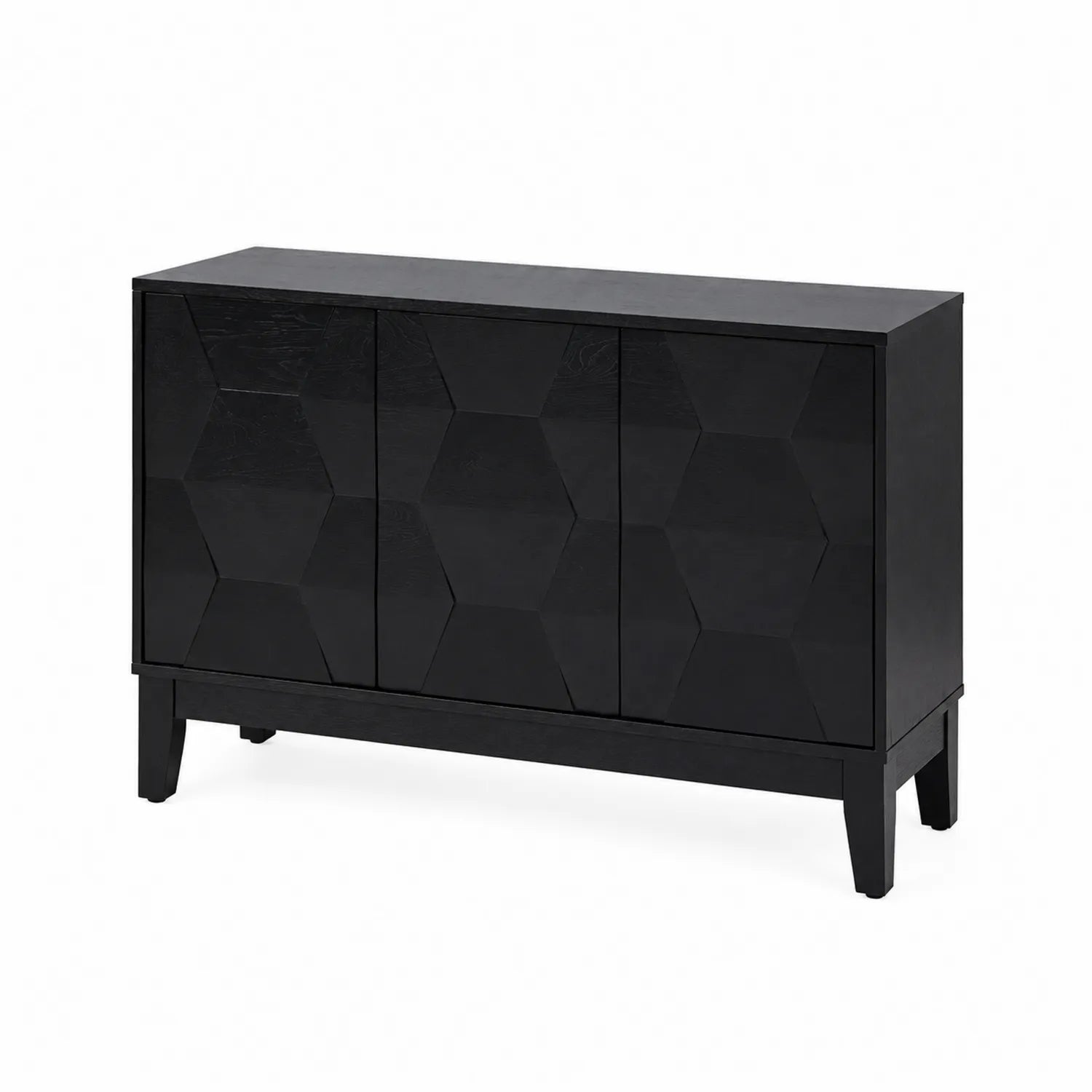 Sideboard aus Eichenholz mit geometrischem Muster, Schwarz, 120x40x80 cm